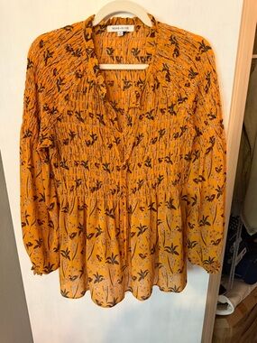 Rose & Olive Mustard Floral Smocked Blouse